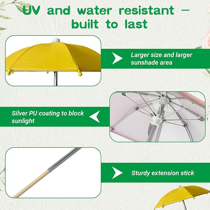 3 pack Plants Umbrellas for Outdoor Plants, Garden Small Umbrellas for Potted Plants & Garden Beds Provide Sun Shade and Rain Protection with 12 Butterflies and 8 Insect Accessories