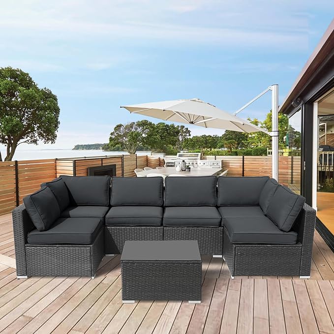 Patio Furniture Cushions,14Pieces Water-Resistant Outdoor Replacement Cushions,Sectional Sofa Cushions for Fits 6-Seats Rattan Wicker Patio Conversation Sets(Dark Grey)