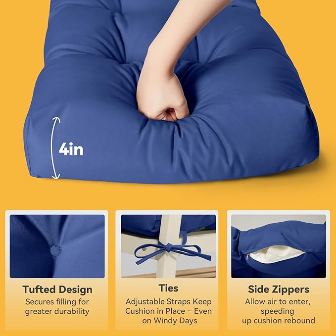ROFIELTY Outdoor Bench Cushion, Waterproof/Sun-Proof Fabric, Tufted Bench Cushion with 2 Ties, Suitable for Outdoor Garden Bench/Swing/Indoor Furniture (Blue, 36×14×4)