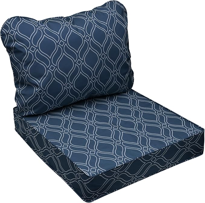AAAAAcessories Outdoor Seat Cushions for Chairs, Fade-Resistant, Waterproof Patio Furniture Replacement Cushions, 25.5" x 25.5" x 5" + 25.5" x 19", Slate Blue Vine Trellis