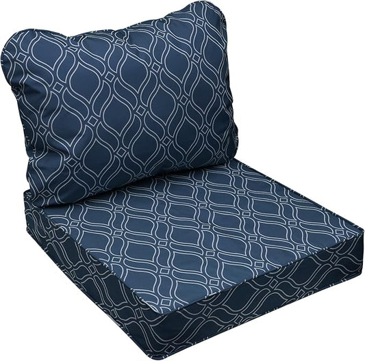 AAAAAcessories Outdoor Seat Cushions for Chairs, Fade-Resistant, Waterproof Patio Furniture Replacement Cushions, 22" x 24" x 5" + 22" x 19", Slate Blue Vine Trellis