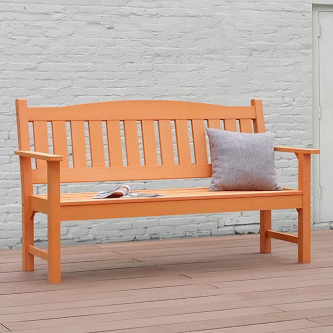 Psilvam 3-Person Outdoor Memorial Bench, All-Weather Poly Lumber Garden Bench, Rot-Resistant Outdoor Patio Bench for Park,Porch,and Church(Orange)