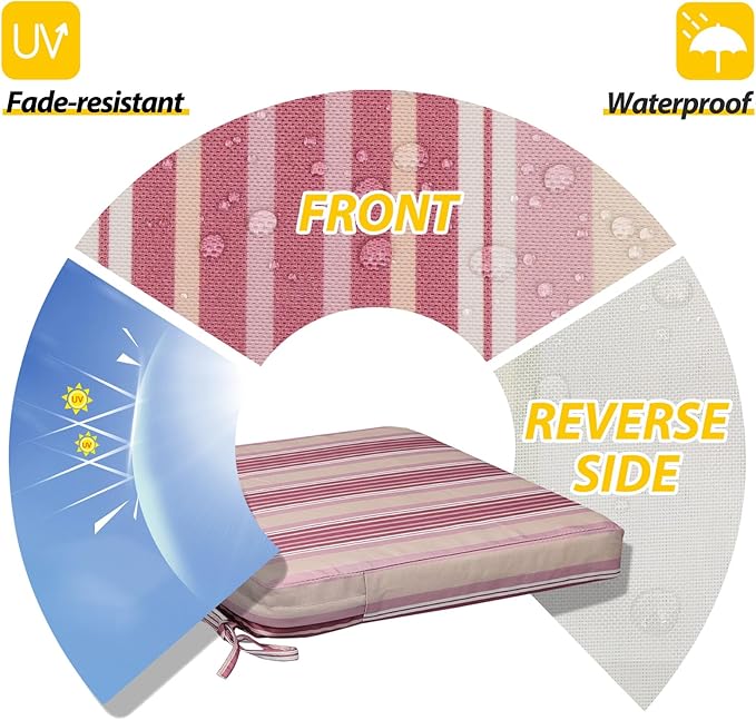 AAAAAcessories Outdoor Seat Cushions for Chairs, Waterproof, Fade-Resistant, 17" x 16" x 2", Patio Furniture Replacement Cushions, Set of 2, Dusty Rose Garden Stripe