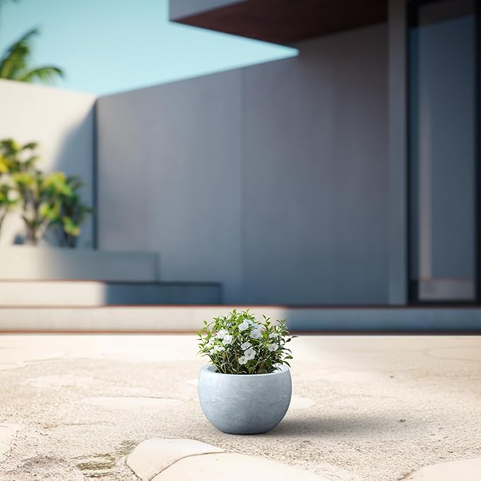 Kante 11.8" Dia Round Concrete Planter, Outdoor/Indoor Large Bowl Plant Pots with Drainage Hole and Rubber Plug for Garden Patio Balcony Home, Gray