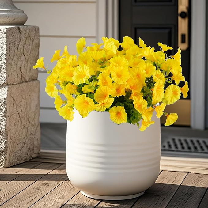 Christmas Artificial Mums 12 Bundles Yellow Bulk Fake Flowers Faux Planters Real Touch Stems for Outdoors Fall Silk Flower UV Resistant Urn Filler Front Porch Thanksgiving Decorations for Home Garden