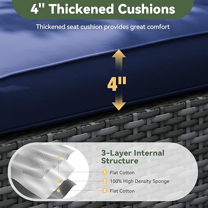 Aoxun Replacement Cushions for Outdoor Furniture, 9-Piece Outdoor Cushions for Patio Furniture, Deep Seat, Splash-Proof & Fade Resistant Couch Cushion for 4-Seat Patio Conversation Sets, Navy Blue