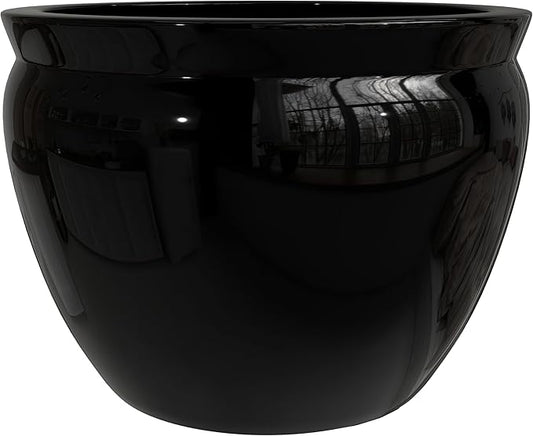 Red Lantern 14" Solid Black Porcelain Fishbowl Planter or Cachepot for Indoor/Outdoor Use in Garden Entryway Living Room Boho Eclectic Modern Contemporary Classic Traditional Style Decor