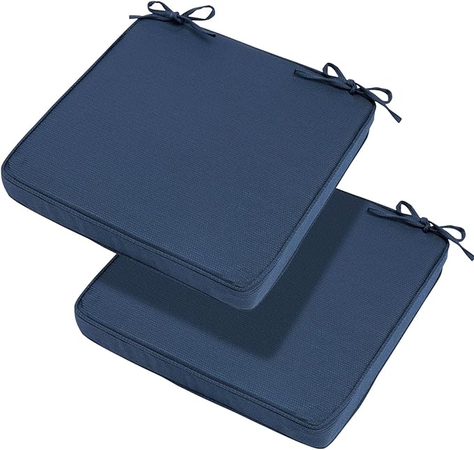 Magpie Fabrics Indoor Outdoor Waterproof Square Chair Cushion, 18" x 18" x 2.5", 2 Pack, Water Resistant Seat Cushions, for Patio Garden Office, Navy
