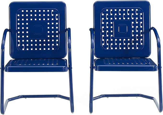Crosley Furniture Bates 2-Piece Outdoor Chair Set, Retro Metal Patio Chairs for Dining, Porch, Deck, Balcony, Navy Gloss