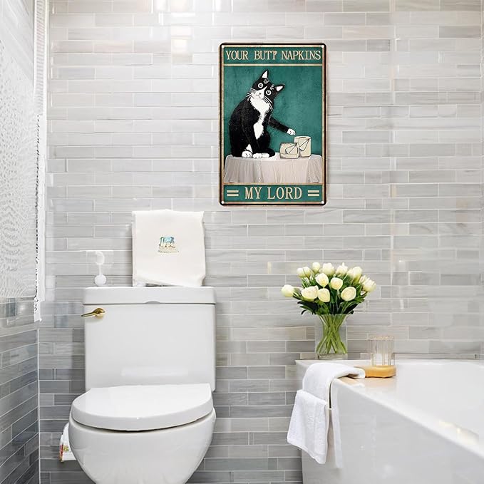 Interesting Cat Bathroom Toilet Decoration Sign – “My Lord” Tin Sign For Cat Lovers – Fun Cat Bathroom Decor – 8x12 Inches – Unique Gift For Cat Owners