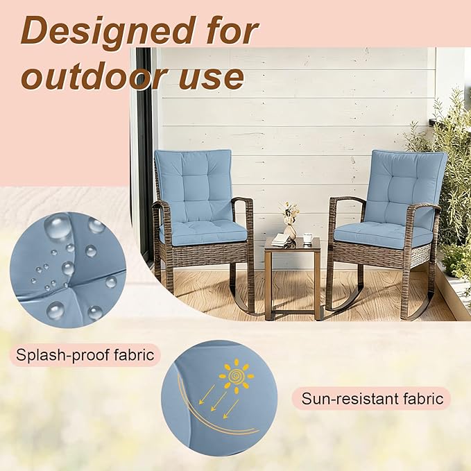 2 Piece Outdoor Patio Chair Cushions, Fade Resistant Outdoor Cushions for Patio Furniture, 6 inch Thickened Rocking Chair Cushions Set (Sky Blue, 24x24x6 inch - 2 Pieces)
