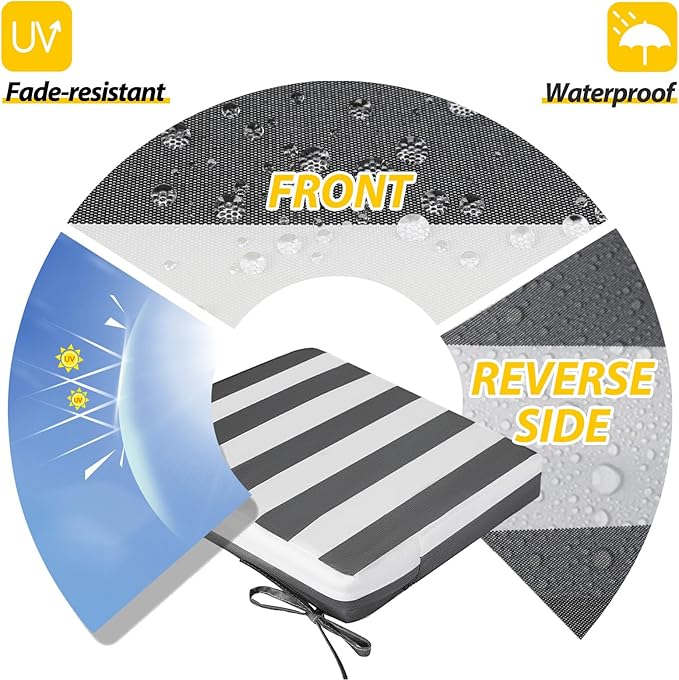 AAAAAcessories Outdoor Seat Cushions for Chairs, Waterproof, Fade-Resistant, 22" x 22" x 3", Patio Furniture Replacement Cushions, Set of 2, Gray Cabana Stripe