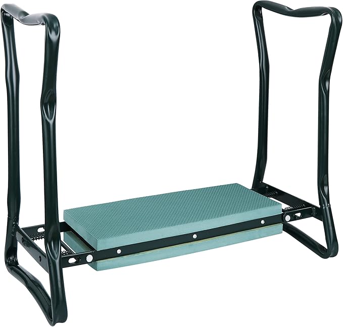 HomGarden Folding Garden Kneeler Seat Bench Stool w/Soft Kneeling Pad and Large Tool Pouch Foldable Gardener Stool