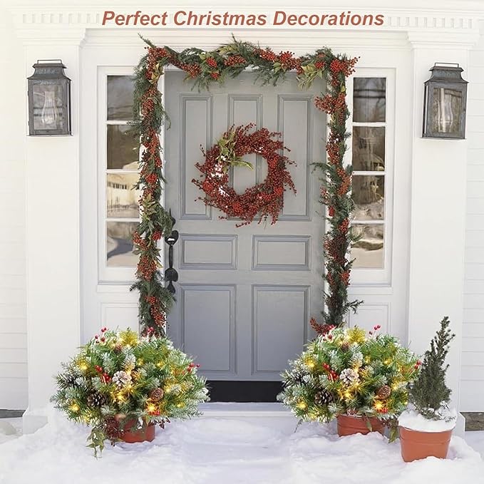 2026 New Christmas Planter Filler,Prelit Planter Bushes,Christmas urn fillers for Outdoor Holiday Planters Decorations,with Tripod Stake LED Lights.(1, White)