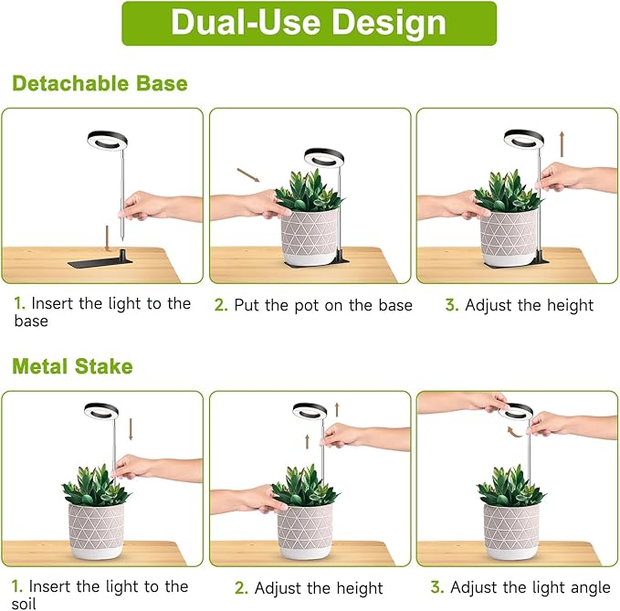 Kullinss Plant Light, 48 LEDs Full Spectrum Plant Lights for Indoor Growing, Halo Plant Light with 3/9/12H Timer, 3 Color Modes, 10 Brightness, Height Adjustable Grow Lamp for Small Plants (3 Pack)