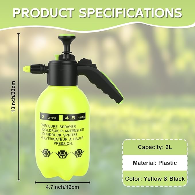 2 Pcs 0.5 Gallon Handheld Pump Sprayer with Adjustable Nozzle and Safety Valve for Watering Plants Home Cleaning and Garden Use Yellow