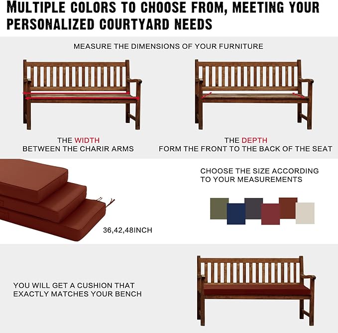 Outdoor Bench Cushion 4 inches Memory Foam Waterproof Patio Furniture Bench Cushion Porch Swing Cushion with Handle and Adjustable Strap, 48 x 18 Inch Terracotta