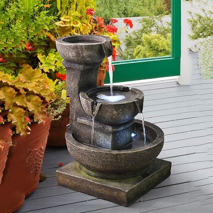 PeterIvan Outdoor Waterfall Fountain - Relaxing Soothing Garden Fountains Outdoor, Fountain Patio Outdoor for The Garden&Patio with LED Lights and Charming Outdoor Water Feature Bronzy