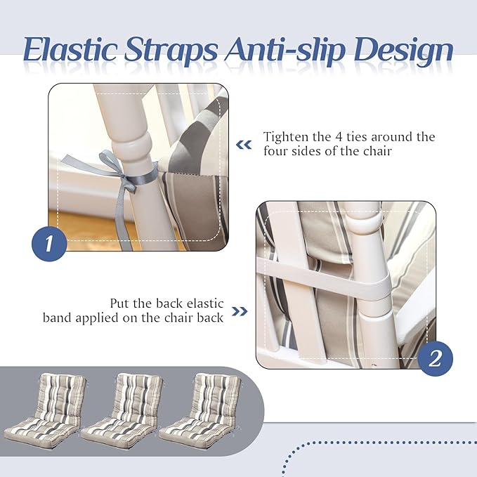 Hoteam 6 Set Patio Chair Cushions Outdoor High Chair Cushion 20 x 40 Inch Waterproof Patio Seat Rocking Indoor Thickened Pad(Striped Style,Beige)