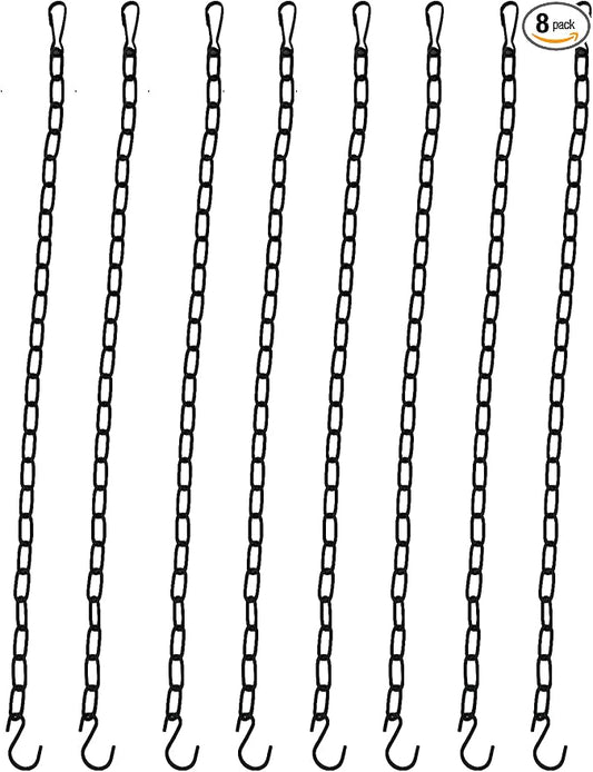 Black Hanging Plant Chains Kit, 20-Inch Adjustable Plant Hangers with Hooks and Clip for Hanging Baskets, Bird Feeders, Wind Chimes, Planters and Porch Signs 8Pack