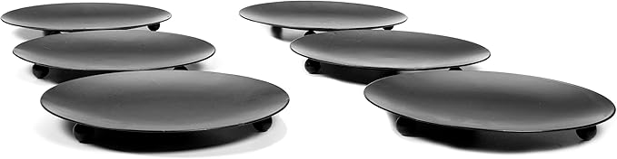 Hosley Set of 6 Black Iron Pillar Candle Holder Plates – 4.75" Inch Diameter- Decorative Round Trays for Pillar Candles – Ideal for Weddings, Special Occasions, Home Décor, and Pedestal Displays