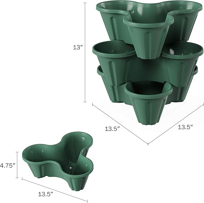 Set of 3 Stacking Planter Tower - 3-Tier Space Saving Flower Pots - Indoor/Outdoor Vertical Herb and Vegetable Planter by Pure Garden (Hunter Green)