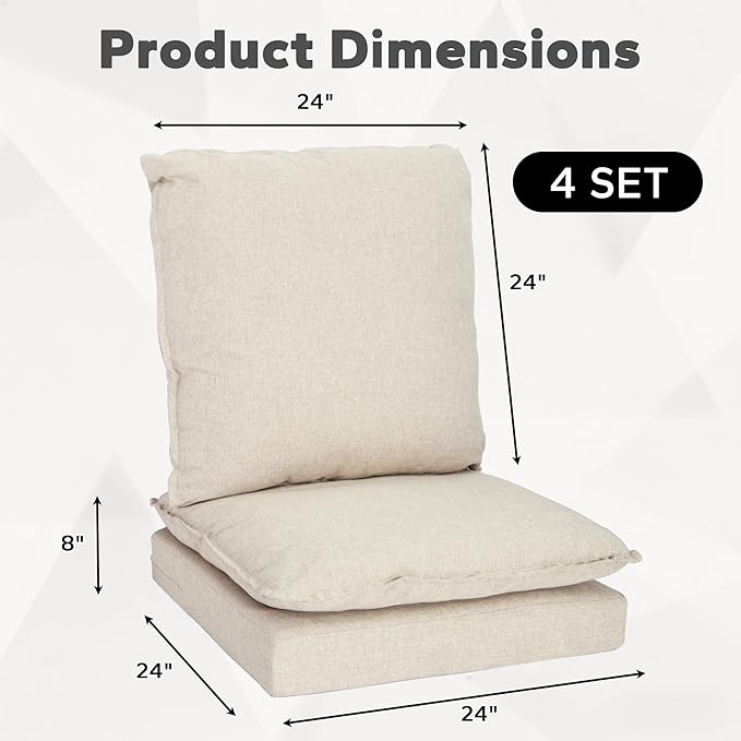 Joyside Outdoor Chair Cushions Set, 24x24 Inch Smile Patio Furniture Cushions, 6’’ Thick, Double-Layer, Water Resistant & Fade Resistant, Outdoor Replacement Cushions for Seat and Sofa
