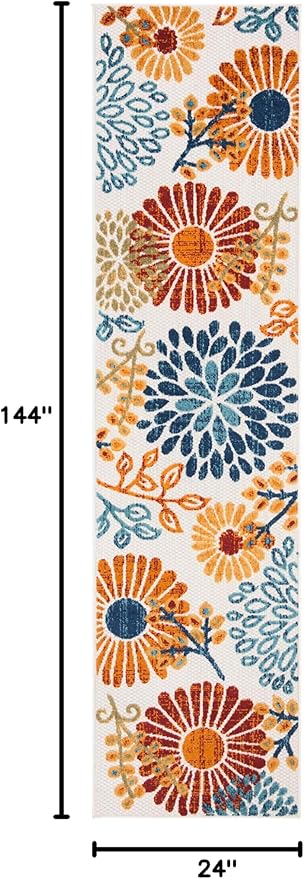 SAFAVIEH Washable Rug Outdoor Cabana Collection - 2' x 12' Runner, Cream & Red, Non-Shedding & Easy to Clean, Ideal for Patio, Backyard, Mudroom (CBN832A)