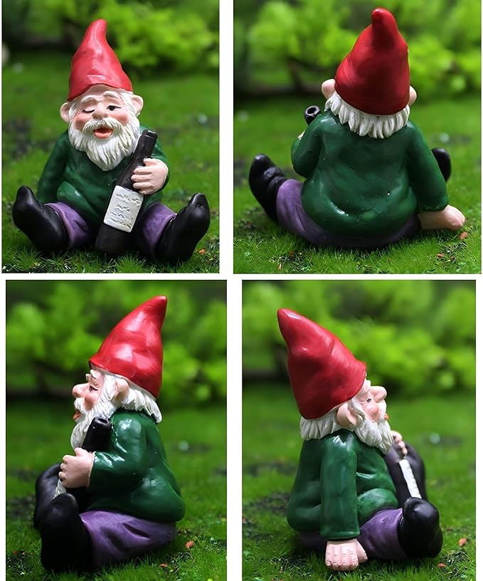 Miniature Garden Gnome Set with Campfire, 4 Piece Funny Gnome Figurines, Decorative Outdoor and Indoor Plant Pot Ornaments