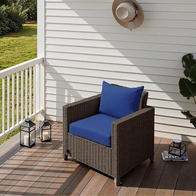 Outdoor Seat Cushion Set 22 x 22 x 4 Inch, Waterproof & Fade Resistant Patio Furniture Cushions with Removable Cover and Ties, Thick Deep Seating Pads for Outside Chair Sofa Couch, Blue