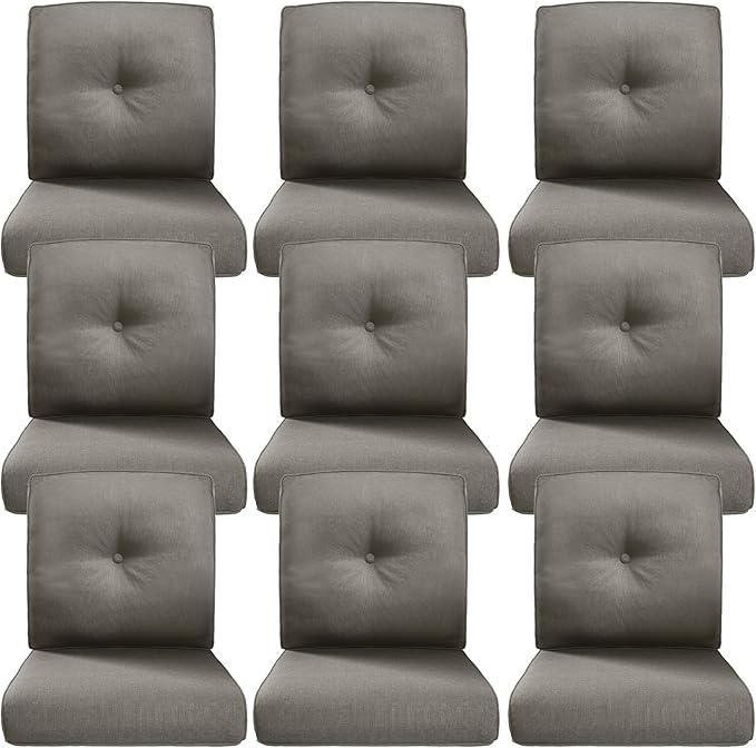 Belord Luxury 4" Thick Outdoor Cushion 9 Set - 22 x24 Inch 28D Sponge Filling Fade-Resistant Chair Cushion, Spill Proof Removable Patio Furniture Replacement Cushions for Sofa Bench Swing - Grey