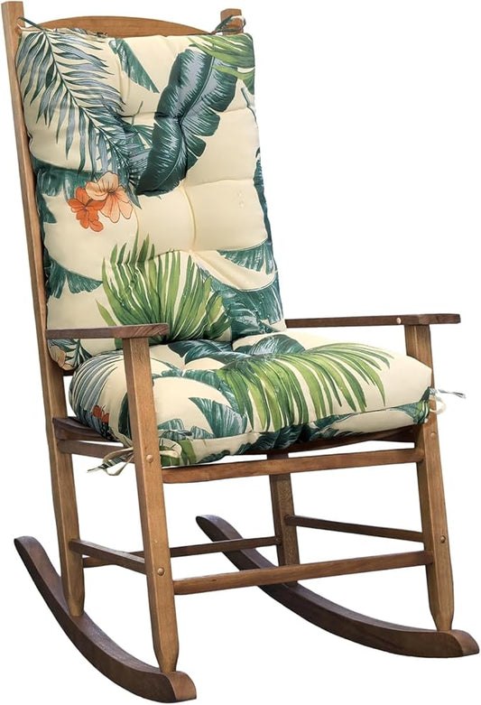 Floral Rocking Chair Cushion Water Resistant Patio Rocker Chairs Replacement Cushions for Porch Garden Outdoor Indoor Beige Green