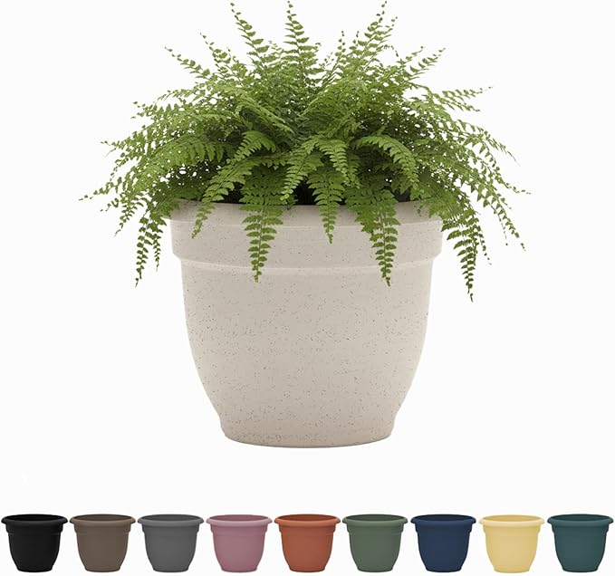 Bloem Ariana 20" Vanilla Bean Round Self-Watering Resin Planter Pot - Rolled Rim Indoor and Outdoor Gardening Planter