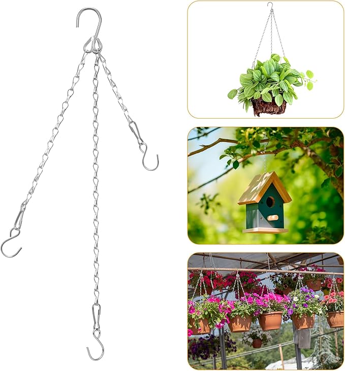 Hotop 12 Set Ceiling Hooks with Hanging Chains for Bird Feeders, Planters, Lanterns, Billboards,Birdbaths, Grow Lights, Chalkboards, Wind Chime and and Other Ornaments, Chain Hook DIY (Silver)