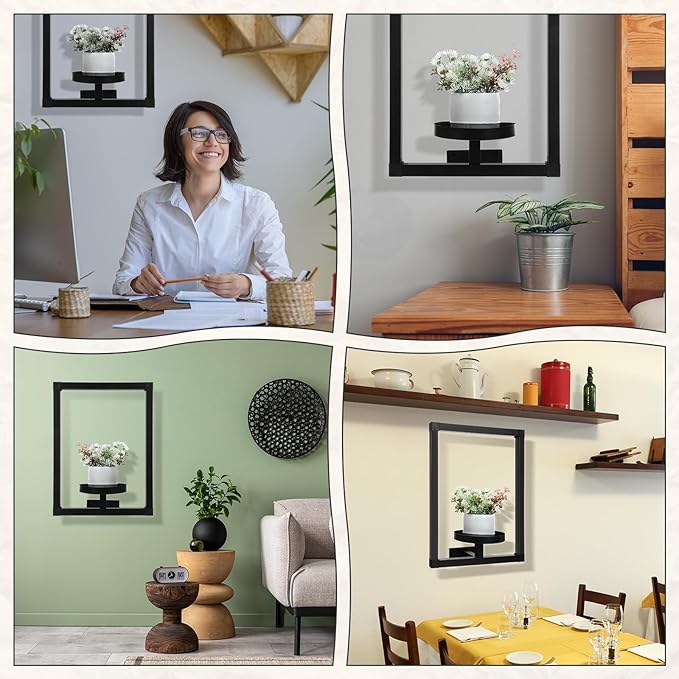 4 Pcs Wall Plant Holder Wall Planters for Indoor Plants Metal Window Planters Shelves Picture Frame for Indoor Outdoor Living Room Balcony Garden(Rectangle Style)