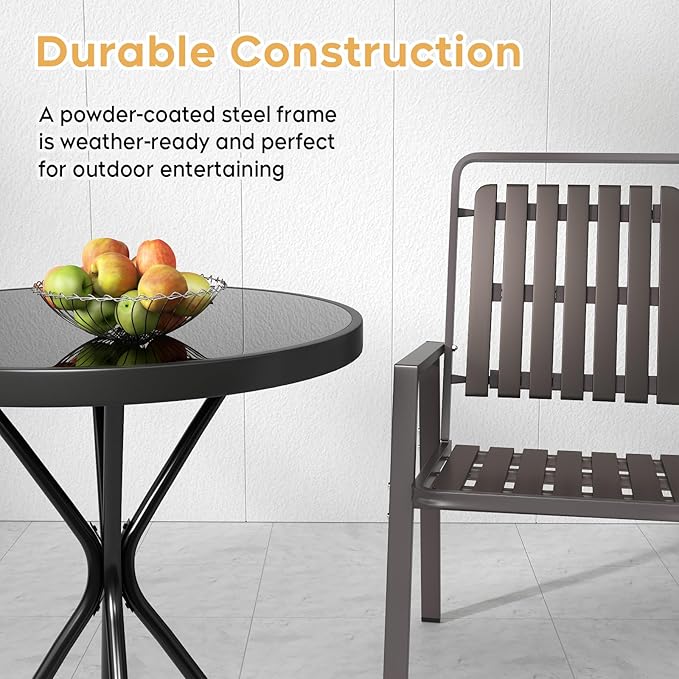 Outdoor Metal Frame Patio Bistro Set 3 Pieces,Bistro Table and Chairs Set of 2, Small Outdoor Bistro Set for Porch Backyard Lawn Poolside Deck