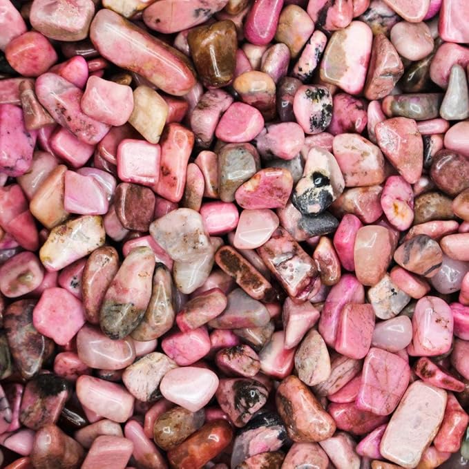 IMALY Rhodonite Tumbled Chips Stone Polished Crushed Healing Crystal Quartz Pieces Irregular Shaped Stones for Home Decorative Stones Vases Plants Succulents 0.5lb