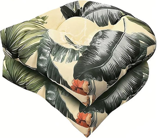 18" x 18" Outdoor Indoor Rocking Chair Cushion Replacement Cushions Floral Seat Pads Patio Chair Seat Pads for Porch, Garden White Green, Set of 2