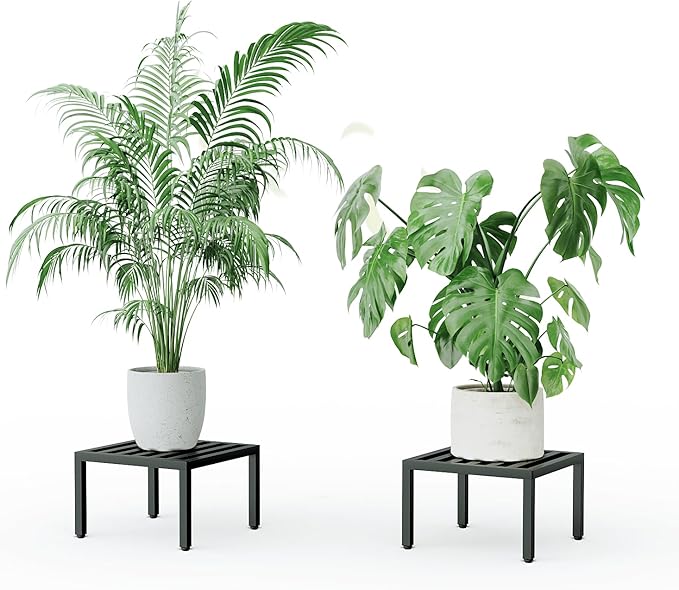 Zhongma 2 Pack 12" Sturdy Potted Plant Stand Flower Pot Holder Heavy Duty Construction, No Installation Square Low Plant Stand 12 x 12 x 7.87 inch for Home Indoor and Outdoor, Sturdy plant riser and saucer