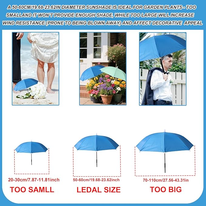 2pcs Adjustable Plant Umbrellas, Waterproof Garden Parasols with Metal Poles & H-Shaped Stakes Outdoor Sun Shade Cover for Potted Plants Flowers Vegetables