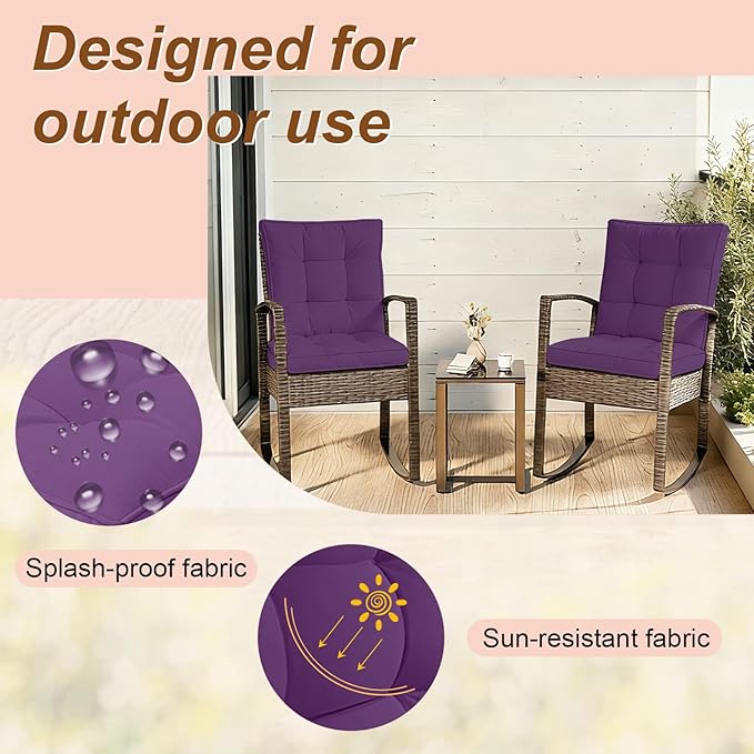 2 Piece Outdoor Patio Chair Cushions, Fade Resistant Outdoor Cushions for Patio Furniture, 6 inch Thickened Rocking Chair Cushions Set (Purple, 24x24x6 inch - 2 Pieces)