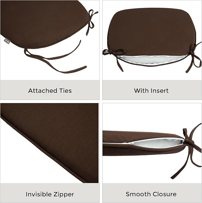 Outdoor Chair Cushions Set of 2,Patio Seat Cushion 17"x16"x2",U-Shaped Dining Chair Cushion 17 by 16 Inch,Water Resistant,Fade-Resistant Chair Pads for Kitchen Garden Furniture(Chocolate Brown)