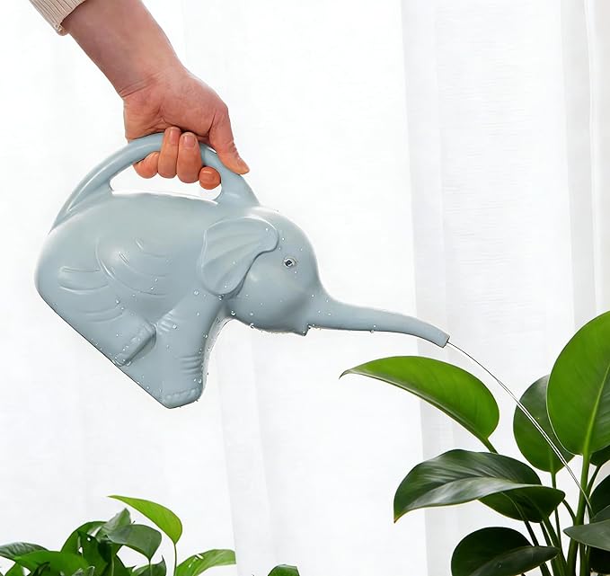 2L Elephant Watering Can, Plastic Watering Kettle with Ergonomic Handle, Long Mouth Patio Sprinkling Watering Bottle Pot for Home Garden Lawn Yard (Gray)