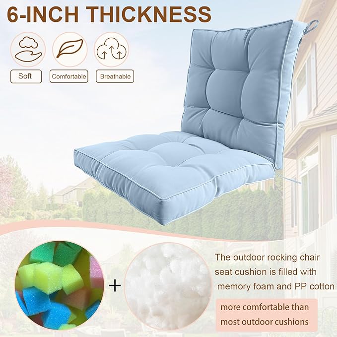 2 Piece Outdoor Patio Chair Cushions, Fade Resistant Outdoor Cushions for Patio Furniture, 6 inch Thickened Rocking Chair Cushions Set (Sky Blue, 24x24x6 inch - 2 Pieces)