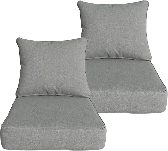 Goodgoods 24x24 inch Outdoor/Indoor Deep Seat Patio Cushions Set of 2 Resilient Foam Filling Water-Proof Stain-Resistant UV Resistant Weather Resistant Deep Seat Bottom Light Gray