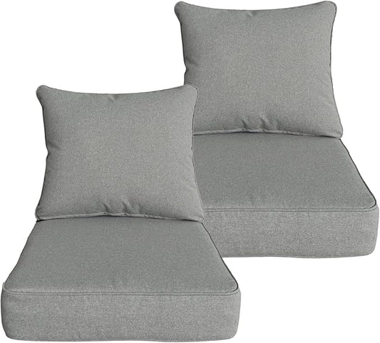Goodgoods 24 x 24 inch Outdoor Patio Deep Seat Cushions Set of 2, Fade-Resistant & Water-Resistant Outdoor Furniture Chair Cushions with 30D High-Resilience Foam for Sofa Chair, Light Gray