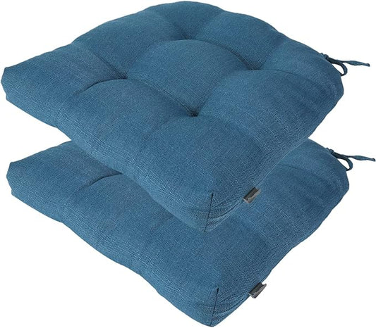 FUNHOME Outdoor Chair Cushions 19 x19 Inch,Water Resistant Tufted Seat Cushions 19",Reversible,Weather Resistant,Rounded Back Wicker Chair Cushion for Patio Garden Furniture(Light Blue)