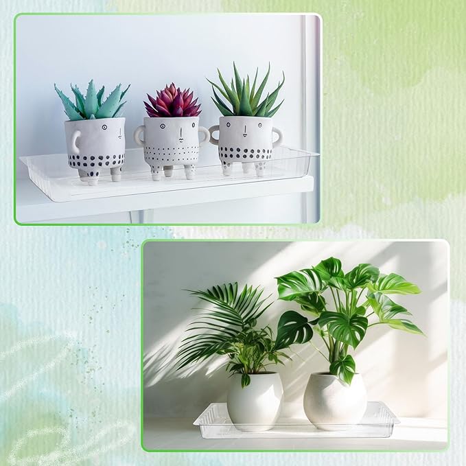 20 Pcs Clear Plastic Plant Saucer Rectangular Plant Drip Trays Transparent Thick Heavy Duty Plastic Liners for Planters for Indoors Outdoors Flower Pots Window Sills Window Shelf, 14" x 6"