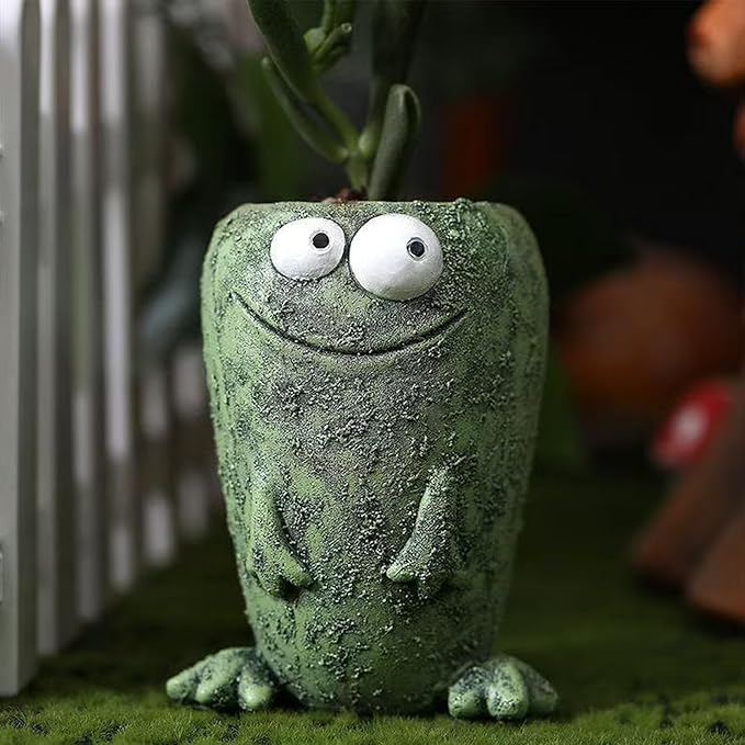 Big and Small Eye Frog Planter - Fun Succulent Planter for Indoor and Outdoor Tabletop Decorations, Wacky Frogs, Christmas/Birthday Fun Gift. (Frog A)