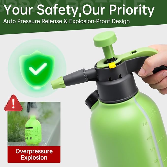 Garden Pump Sprayer, 1/2 Gallon Hand Pump Spray Bottle for Plants, Pressure Water Spray Bottle in Lawn and Garden Yard, Weed Chemical Sprayer with 2 Adjustable Nozzle & Safety Pressure Relief Valve
